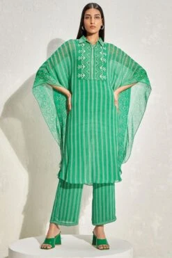 Namrata Joshipura Kelly Green Striped Kaftan Set -Echo Clohting Shop 1532023nj18 2