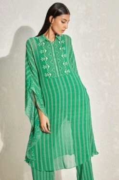 Namrata Joshipura Kelly Green Striped Kaftan Set -Echo Clohting Shop 1532023nj18 4