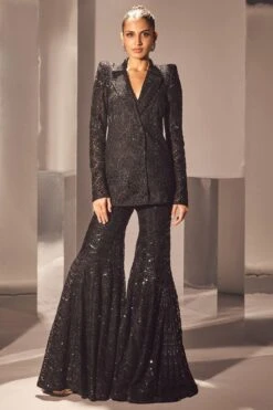 Ritika Mirchandani Black Cutwork Blazer With A Chevron Sharara