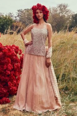 Bhumika Sharma Champagne Embroidered Kurta & Lehenga Set