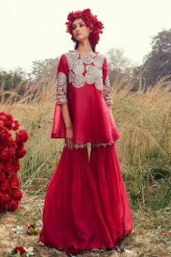 Bhumika Sharma Red Embroidered Sharara Set -Echo Clohting Shop 157bs4 3
