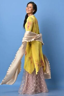 Kiran Uttam Ghosh Yellow Sepia Print Pleated Kurta -Echo Clohting Shop 157kug3 4