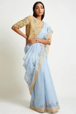 Payal Pratap Gold Cotton Handloom Embroidered Blouse