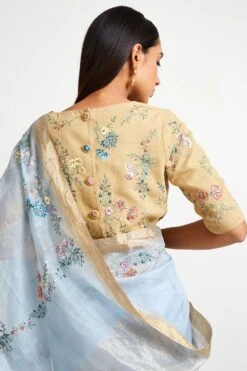 Payal Pratap Gold Cotton Handloom Embroidered Blouse -Echo Clohting Shop 15rg 12b 3