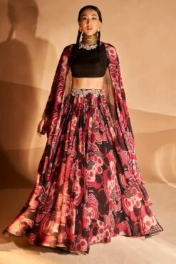 Bhumika Sharma Red Gulbahar Embroidered Cape Set