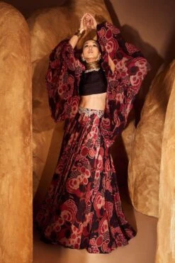 Bhumika Sharma Red Gulbahar Embroidered Cape Set -Echo Clohting Shop 16032023bs01 6