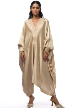 AK-OK By Anamika Khanna Earthy Beige Silk Kaftan Dress