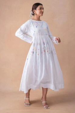 Injiri Pristine White Motif Adorned Cotton Dress -Echo Clohting Shop 16124iri9 3