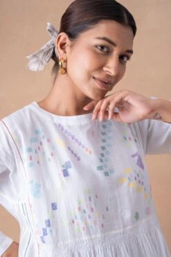 Injiri Pristine White Motif Adorned Cotton Dress -Echo Clohting Shop 16124iri9 4