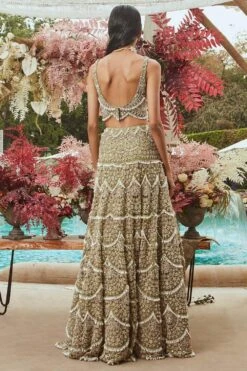 Ridhima Bhasin Sage Green Drop Pearl Embellished Lehenga Set -Echo Clohting Shop 165rb8 3