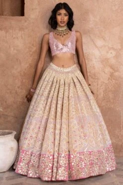 Abhinav Mishra Pink Mirror Work Lehenga Set