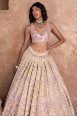 Abhinav Mishra Pink Mirror Work Lehenga Set -Echo Clohting Shop 16623am4 3