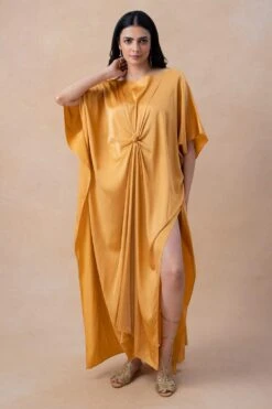 Stephany Gold Front Knot Kaftan Dress