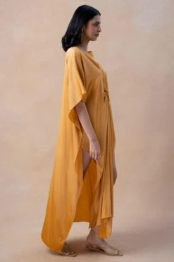 Stephany Gold Front Knot Kaftan Dress -Echo Clohting Shop 16623sy2 3