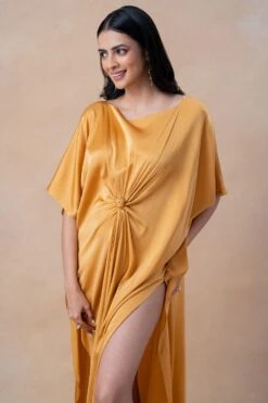 Stephany Gold Front Knot Kaftan Dress -Echo Clohting Shop 16623sy2 4