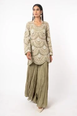 Ridhima Bhasin Green Drop Pearl Embroidered Sharara Set