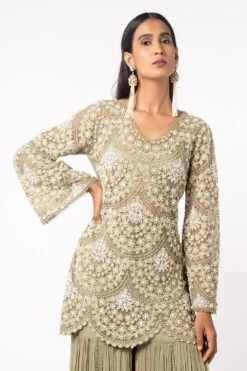 Ridhima Bhasin Green Drop Pearl Embroidered Sharara Set -Echo Clohting Shop 166rb3 4