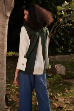 Ode To Odd Green Asymmetric Colour Block Shirt -Echo Clohting Shop 1701od38 5