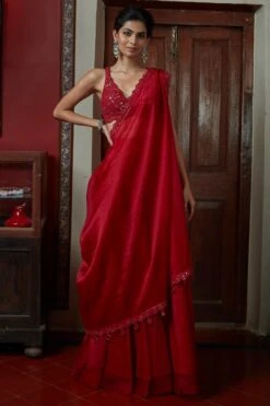 Arpita Mehta Red Sharara With Hand Embroidered Drape Set