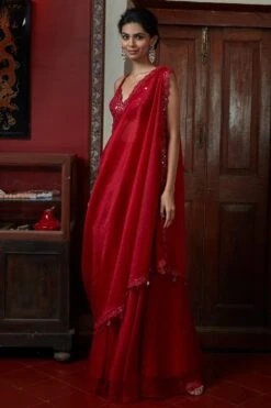 Arpita Mehta Red Sharara With Hand Embroidered Drape Set -Echo Clohting Shop 1702am08 3