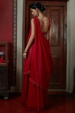 Arpita Mehta Red Sharara With Hand Embroidered Drape Set -Echo Clohting Shop 1702am08 4
