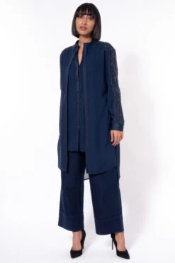 Rohit Gandhi + Rahul Khanna Blue Embellished Cape Sleeve Top