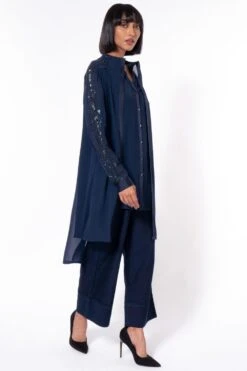 Rohit Gandhi + Rahul Khanna Blue Embellished Cape Sleeve Top -Echo Clohting Shop 1708rg02 3