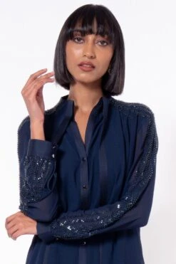 Rohit Gandhi + Rahul Khanna Blue Embellished Cape Sleeve Top -Echo Clohting Shop 1708rg02 4