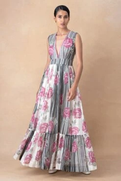 Vineet Rahul Rose V-neck Dress