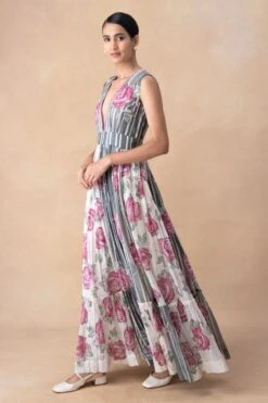 Vineet Rahul Rose V-neck Dress -Echo Clohting Shop 171123vr23 3