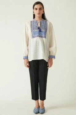 Payal Pratap Ivory Morotai Embroidered Top