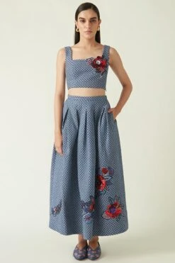 Payal Pratap Navy Quilted & Embroidered Skirt