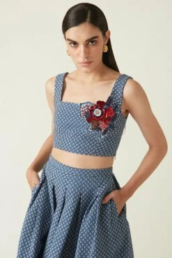 Payal Pratap Navy Quilted & Embroidered Skirt -Echo Clohting Shop 1711pp26 3