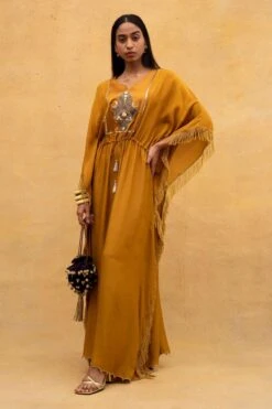 Heirloom By Rara Avis Yellow Hamsa Motif Kaftan -Echo Clohting Shop 171ra10 3