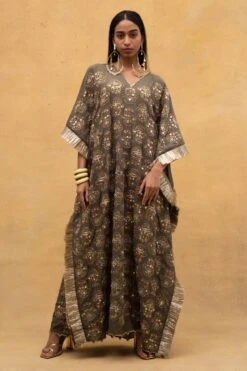 Heirloom By Rara Avis Olive Green Hamsa Motif Kaftan