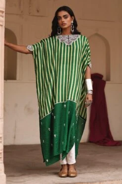 Avacara Parcha Green Kaftan Set