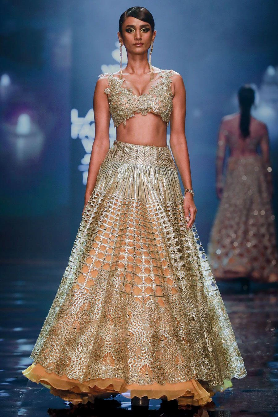 Varun Nidhika Beige 3-D Floral Embroidered Lehenga Set 2 Varun Nidhika Beige 3-D Floral Embroidered Lehenga Set - Image 2