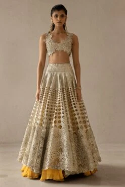 Varun Nidhika Beige 3-D Floral Embroidered Lehenga Set 8 Varun Nidhika Beige 3-D Floral Embroidered Lehenga Set -Echo Clohting Shop 172vn14 2