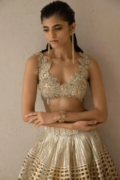 Varun Nidhika Beige 3-D Floral Embroidered Lehenga Set 10 Varun Nidhika Beige 3-D Floral Embroidered Lehenga Set -Echo Clohting Shop 172vn14 5