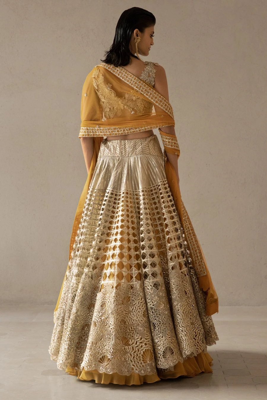 Varun Nidhika Beige 3-D Floral Embroidered Lehenga Set 6 Varun Nidhika Beige 3-D Floral Embroidered Lehenga Set - Image 6