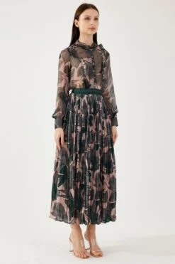 KoAi Peach And Green Floral Crinkled Skirt