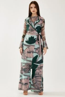 KoAi Sky Blue And Green Floral Pants