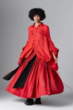 Chola Red Deconstructed Linen Top