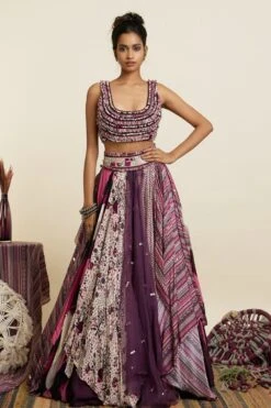 SVA Merlot Boho Multi-Printed & Textured Lehenga Set