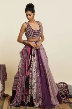 SVA Merlot Boho Multi-Printed & Textured Lehenga Set -Echo Clohting Shop 181123sva104 4