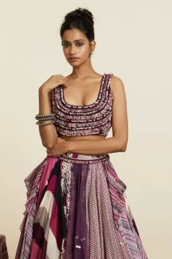SVA Merlot Boho Multi-Printed & Textured Lehenga Set -Echo Clohting Shop 181123sva104 5