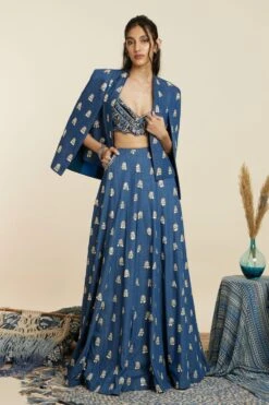 SVA Blue Denim Noor Embellished Jacket Lehenga Set