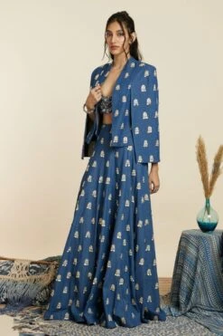 SVA Blue Denim Noor Embellished Jacket Lehenga Set -Echo Clohting Shop 181123sva108 4