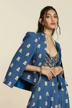 SVA Blue Denim Noor Embellished Jacket Lehenga Set -Echo Clohting Shop 181123sva108 5