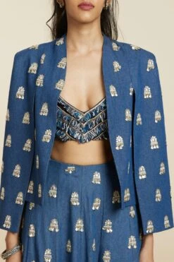 SVA Blue Denim Noor Embellished Jacket Lehenga Set -Echo Clohting Shop 181123sva108 6